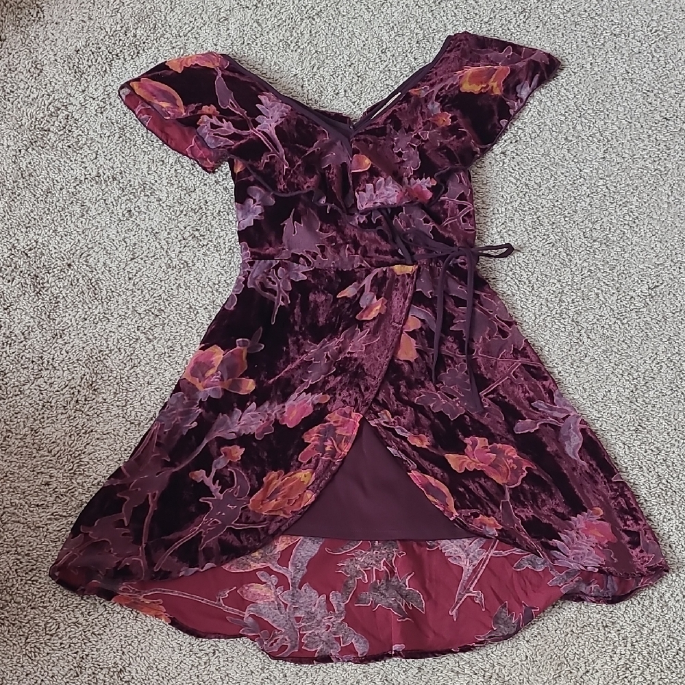 Band of Gypsies Velvet Mesh Faux-Wrap Dress